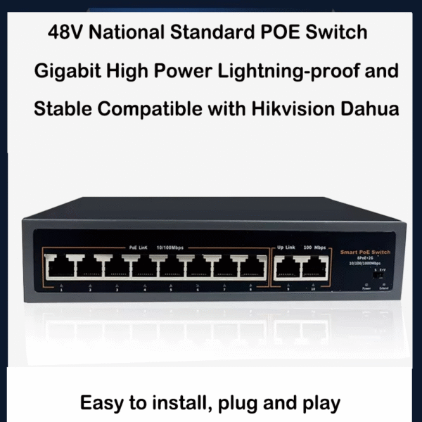 8+2-port POE switch 4-port 16-port 48V-powered surveillance camera network 24V hundred megabit compatible Hikvision - Image 3
